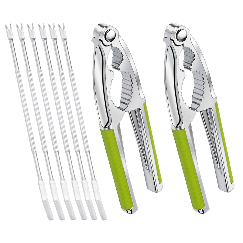 Anglekai Nut Crackers 8Pcs MultiPurpose Stainless Steel Seafood Pecan Cracker Nonslip Handle Walnut Cracking Tools Green