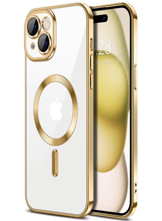 Hython Magnetic Clear for iPhone 15 Case with Camera Lens Protector [Compatible with MagSafe] Luxury Plating Edge Slim Soft TPU Cover Protective Phone Case for iPhone 15 6.1", Gold - Image 1