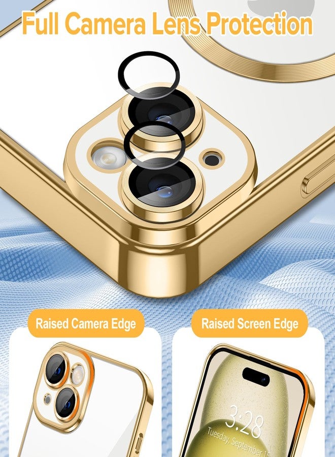 Hython Magnetic Clear for iPhone 15 Case with Camera Lens Protector [Compatible with MagSafe] Luxury Plating Edge Slim Soft TPU Cover Protective Phone Case for iPhone 15 6.1", Gold - Image 4