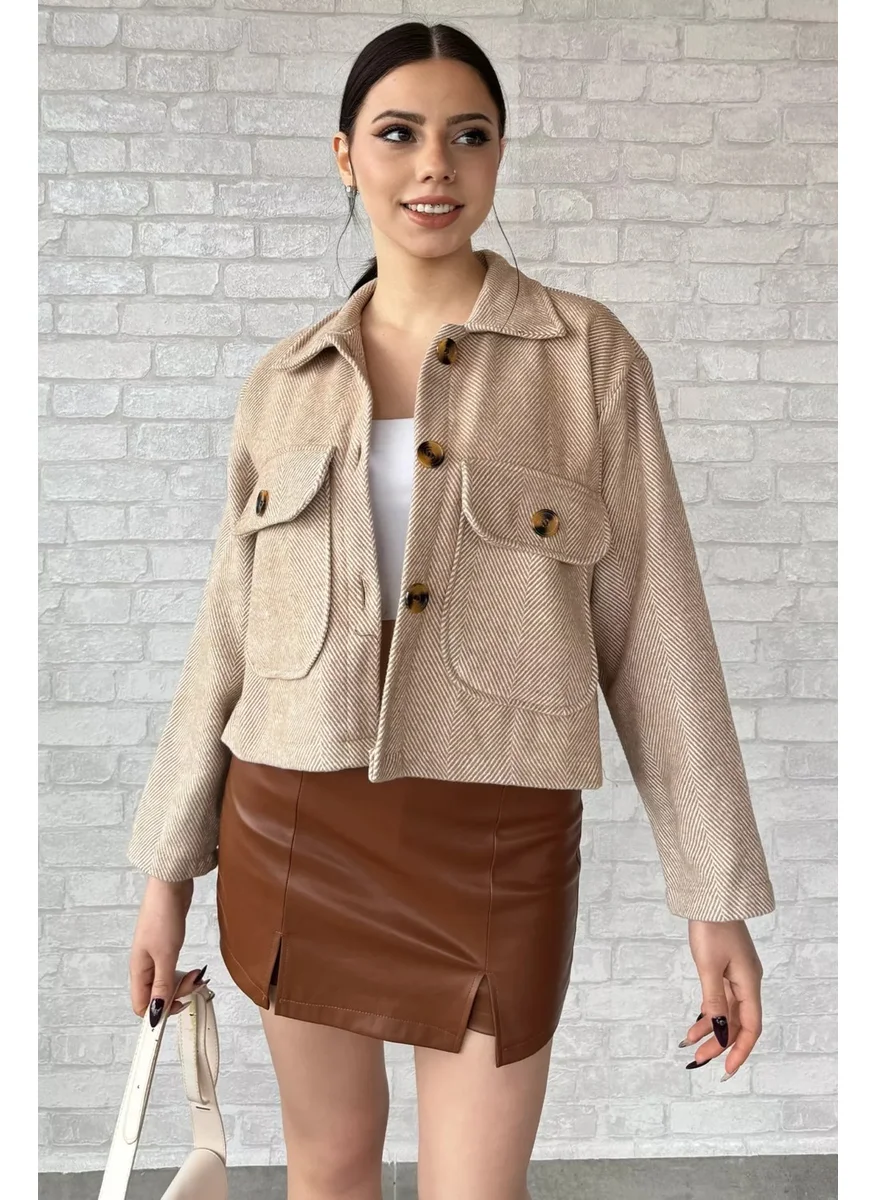 Gülseli Striped Short Coat with Pockets
