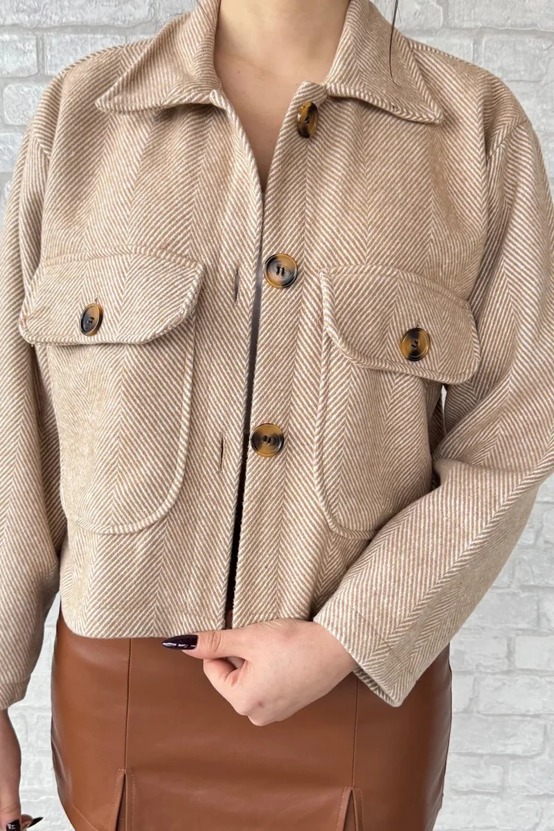 جولسلي Striped Short Coat with Pockets