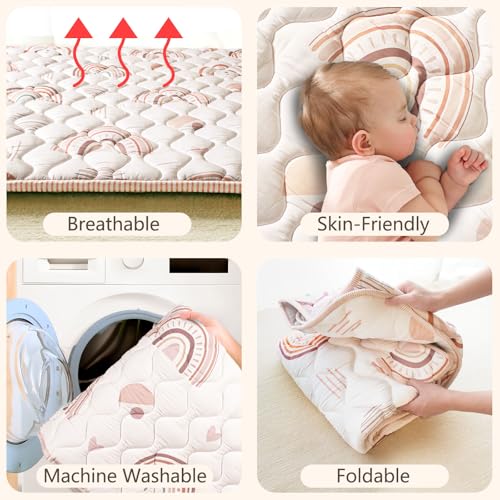 Beavtaens Baby Play Mat, 50x50 Playpen Mat with Super Soft Touch, Activity Mat with Upgraded Anti-Slip Bottom, Machine Washable Crawling Mat for Floor & Picnic(Boho Rainbow) - Image 5
