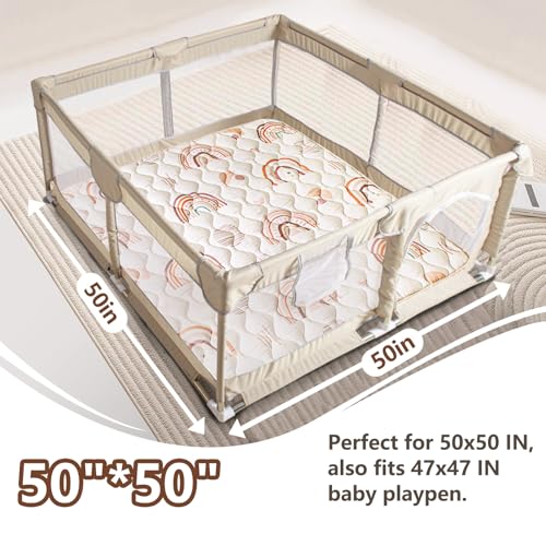 Beavtaens Baby Play Mat, 50x50 Playpen Mat with Super Soft Touch, Activity Mat with Upgraded Anti-Slip Bottom, Machine Washable Crawling Mat for Floor & Picnic(Boho Rainbow) - Image 2