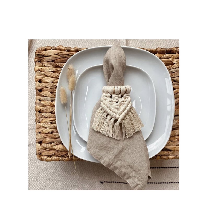 SOLARAE Napkin Rings Set of 6 Handmade Bohemia Macrame Woven Cotton Napkin Ring Holders for Wedding Party Farmhouse Dining Table Decor - Image 2