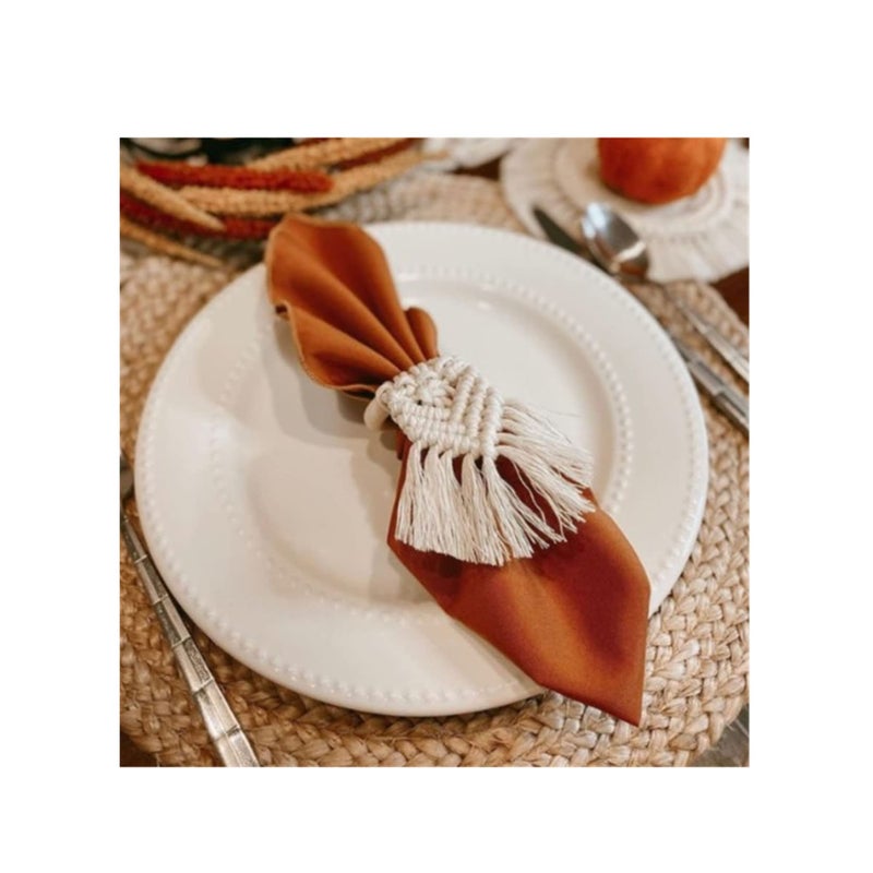 SOLARAE Napkin Rings Set of 6 Handmade Bohemia Macrame Woven Cotton Napkin Ring Holders for Wedding Party Farmhouse Dining Table Decor - Image 3