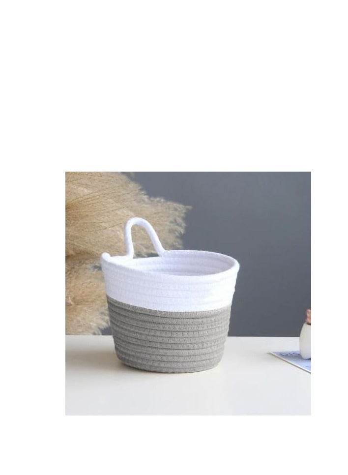 Cotton Rope Basket with hanger - White&Gray  - Image 1