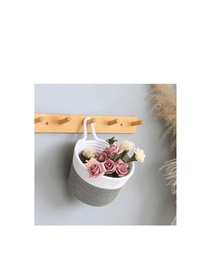 Cotton Rope Basket with hanger - White&Gray  - Image 2
