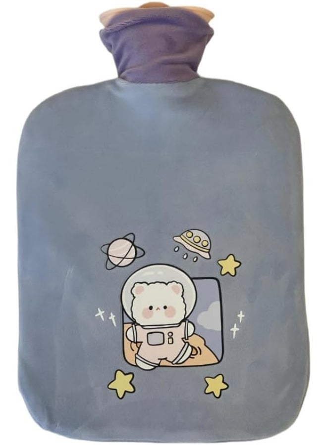 SAFENHAND Hot Water Bottle with Cute Animal Space Design Cover, 2000ml, Pain Relief and Comfort - Image 1