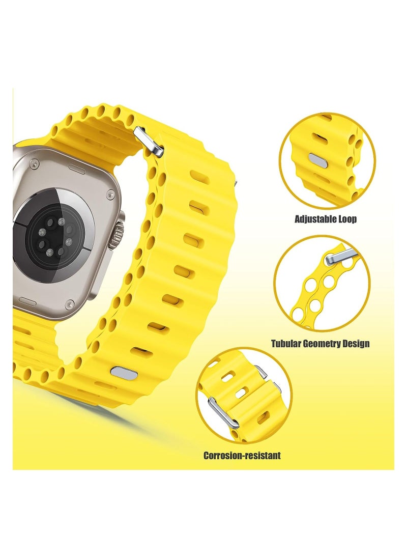Color Fans - Soft Silicone Ocean Sports Strap Compatible Apple Watch Ultra 49mm 45mm 44mm 42mm for Men Women, Adjustible Watch Band for Apple Watch Ultra/SE/Series 9/8/7/6/5/4/3/2/1 - Yellow - Image 1