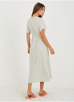 Styli Solid Wrap Front Nightdress  - Image 4
