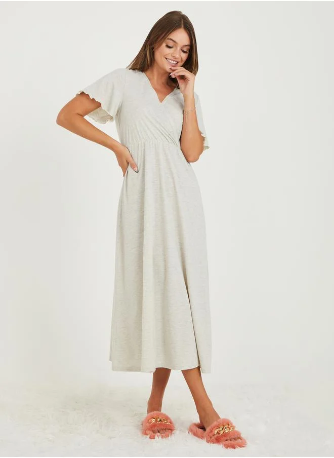 Styli Solid Wrap Front Nightdress