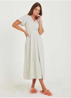 Styli Solid Wrap Front Nightdress  - Image 1
