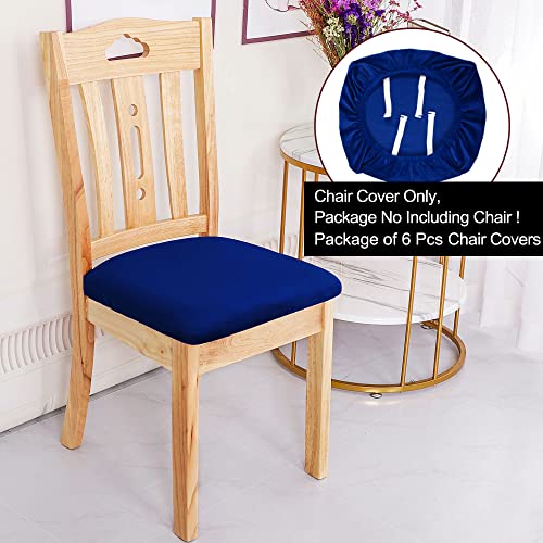 PiccoCasa Chair Seat Cover Cushion with Ties, Velvet Stretchable Printed for Dining Room Kitchen Chairs Slipcover, Set of 6 Royal Blue - Image 2