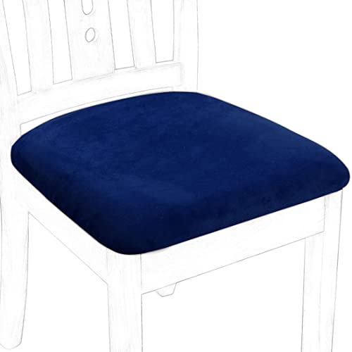 PiccoCasa Chair Seat Cover Cushion with Ties, Velvet Stretchable Printed for Dining Room Kitchen Chairs Slipcover, Set of 6 Royal Blue - Image 1