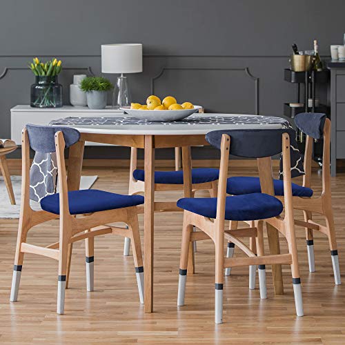 PiccoCasa Chair Seat Cover Cushion with Ties, Velvet Stretchable Printed for Dining Room Kitchen Chairs Slipcover, Set of 6 Royal Blue - Image 3
