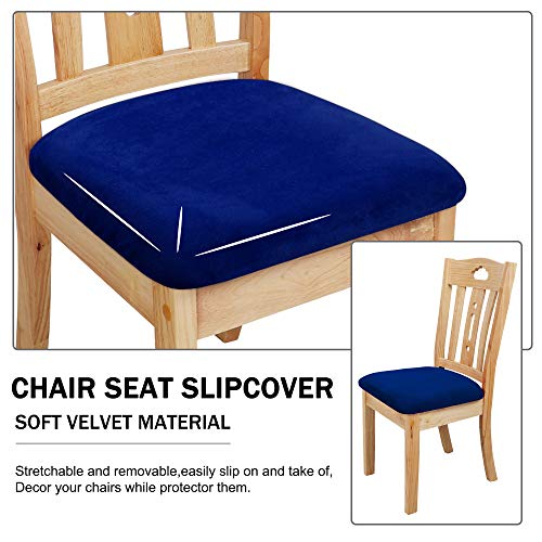 PiccoCasa Chair Seat Cover Cushion with Ties, Velvet Stretchable Printed for Dining Room Kitchen Chairs Slipcover, Set of 6 Royal Blue - Image 5