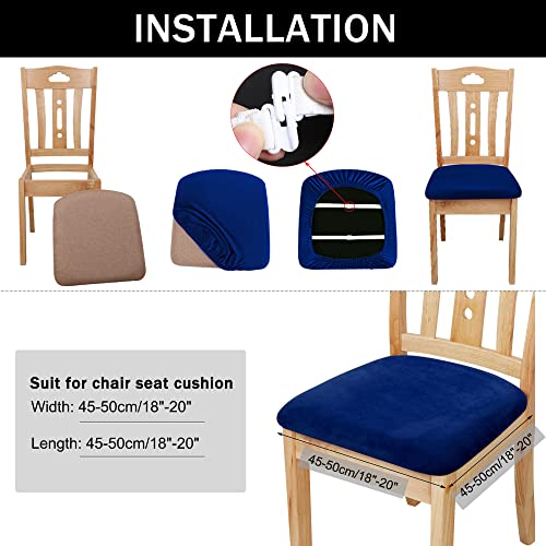 PiccoCasa Chair Seat Cover Cushion with Ties, Velvet Stretchable Printed for Dining Room Kitchen Chairs Slipcover, Set of 6 Royal Blue - Image 4
