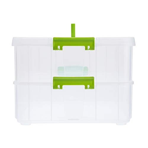BTSKY 2 Layer Stack & Carry Box, Plastic Multipurpose Portable Storage Container Box Handled Organizer Storage Box for Organizing Stationery, Sewing, Art Craft, Jewelry and Beauty Supplies Green - Image 5