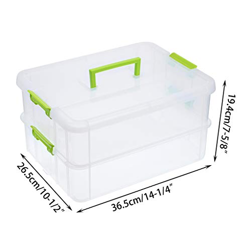 BTSKY 2 Layer Stack & Carry Box, Plastic Multipurpose Portable Storage Container Box Handled Organizer Storage Box for Organizing Stationery, Sewing, Art Craft, Jewelry and Beauty Supplies Green - Image 3