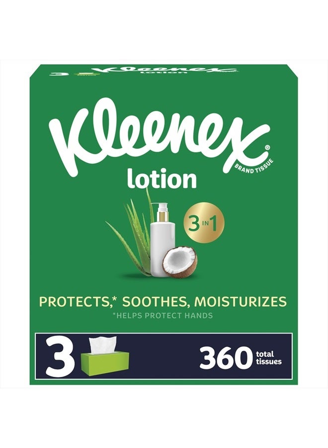 Kleenex مناديل الوجه المرطبة بزيت جوز الهند، 3 علب مسطحة، 120 منديلًا في كل علبة، 3 طبقات - Image 1