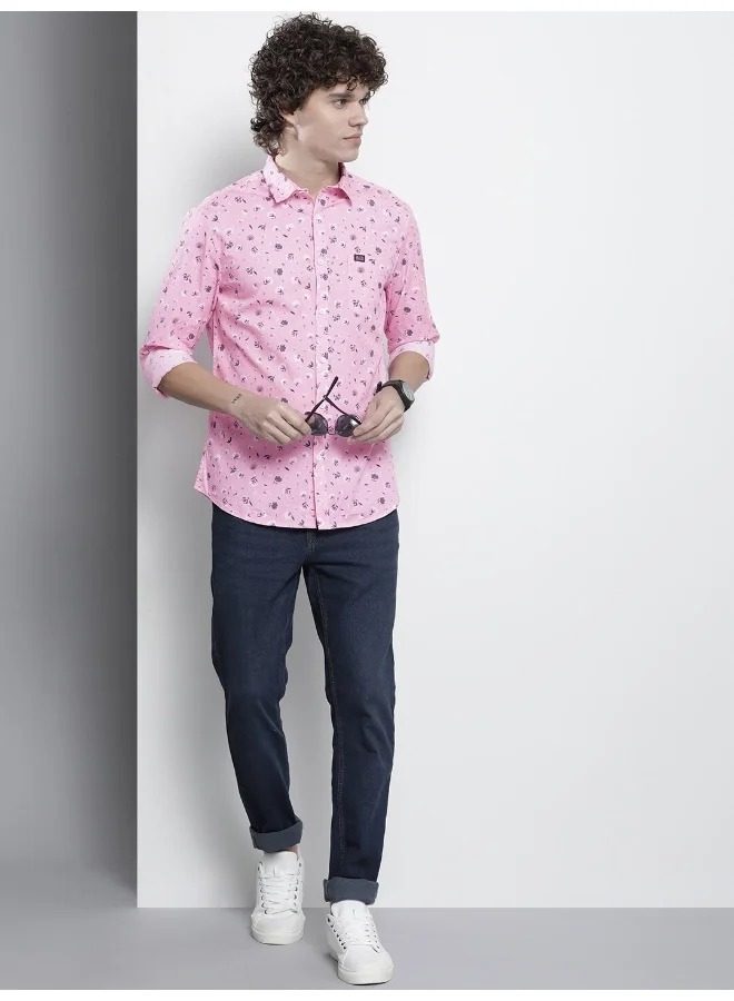 شركة المرآب الهندية Pink Regular Fit Casual Printed Shirt