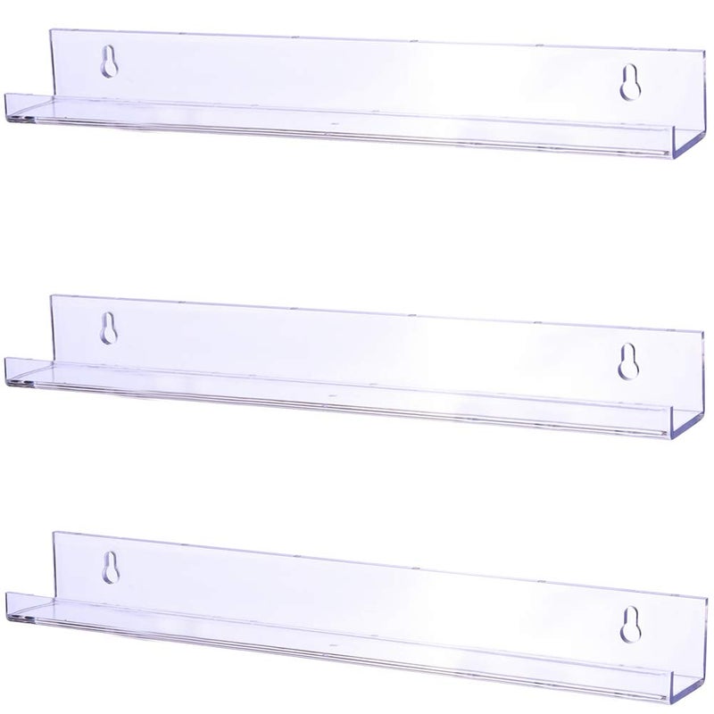 Sooyee 3 Pack 15 Inch Acrylic Invisible Kids Floating Book Shelves for Kids RoomModern Picture Ledge Display Shelf Toy Storage Wall ShelvesClear
