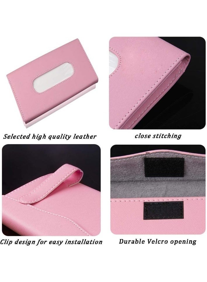Meetion 2 Pack Car Visor Tissue Holder, Leather Napkin Cover, Paper Tissue Dispenser for Visor & Backseat, Vehicle（Pink） - Image 4