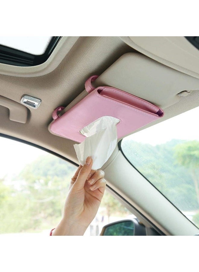 Meetion 2 Pack Car Visor Tissue Holder, Leather Napkin Cover, Paper Tissue Dispenser for Visor & Backseat, Vehicle（Pink） - Image 1