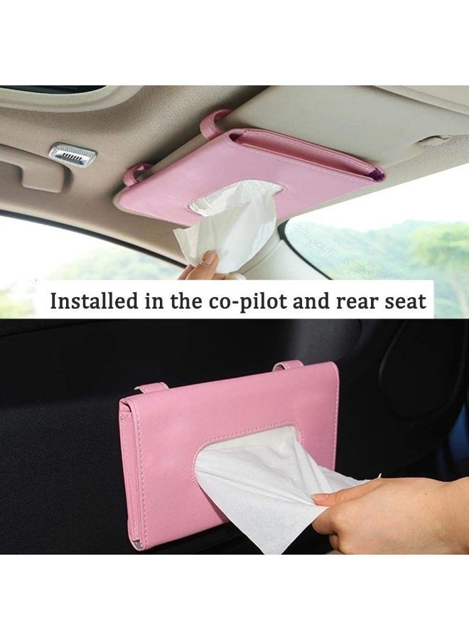 Meetion 2 Pack Car Visor Tissue Holder, Leather Napkin Cover, Paper Tissue Dispenser for Visor & Backseat, Vehicle（Pink） - Image 2