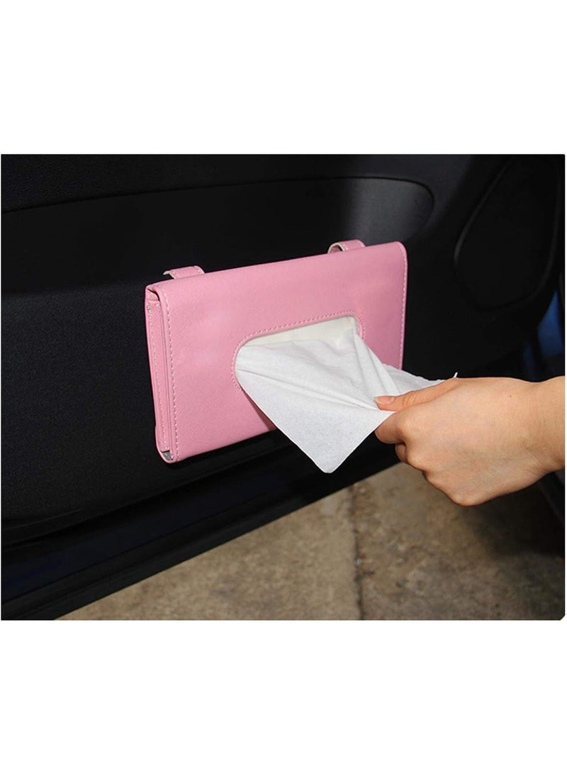 Meetion 2 Pack Car Visor Tissue Holder, Leather Napkin Cover, Paper Tissue Dispenser for Visor & Backseat, Vehicle（Pink） - Image 3