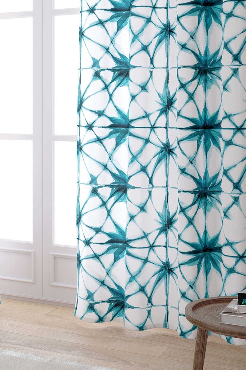 White Blue Abstract Decorative Digital Printed Curtain CGH182-PR