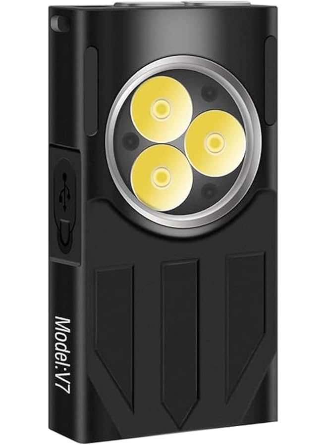 promass V7-Black 1100 lumen Right angle Magnetic Keychain EDC (Everyday Carry) flashlight 3 LEDs Type C RGB Signal side light - Image 1