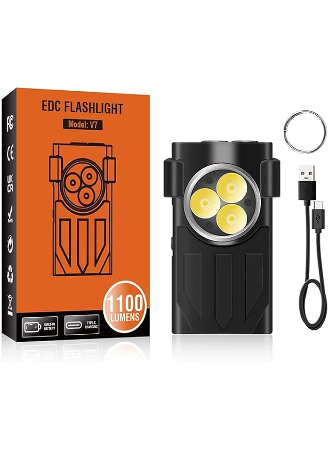 promass V7-Black 1100 lumen Right angle Magnetic Keychain EDC (Everyday Carry) flashlight 3 LEDs Type C RGB Signal side light - Image 3