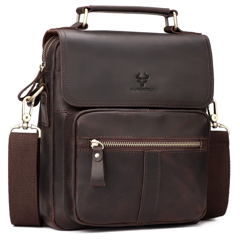 HUMERPAUL Genuine Leather Messenger Bag for Men Shoulder Crossbody Sling Bag with Adjustable Straps for Work Business Coffee - Image 2