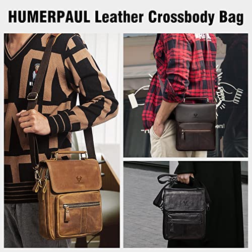 HUMERPAUL Genuine Leather Messenger Bag for Men Shoulder Crossbody Sling Bag with Adjustable Straps for Work Business Coffee - Image 3