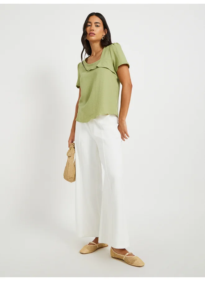 Take Two Take Two Texture Asymmetric Neck Ruffled Detail Top