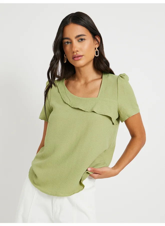 Take Two Take Two Texture Asymmetric Neck Ruffled Detail Top