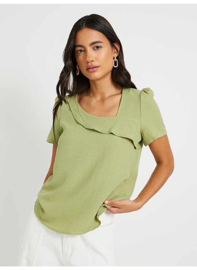 Take Two Take Two Texture Asymmetric Neck Ruffled Detail Top  - Image 1