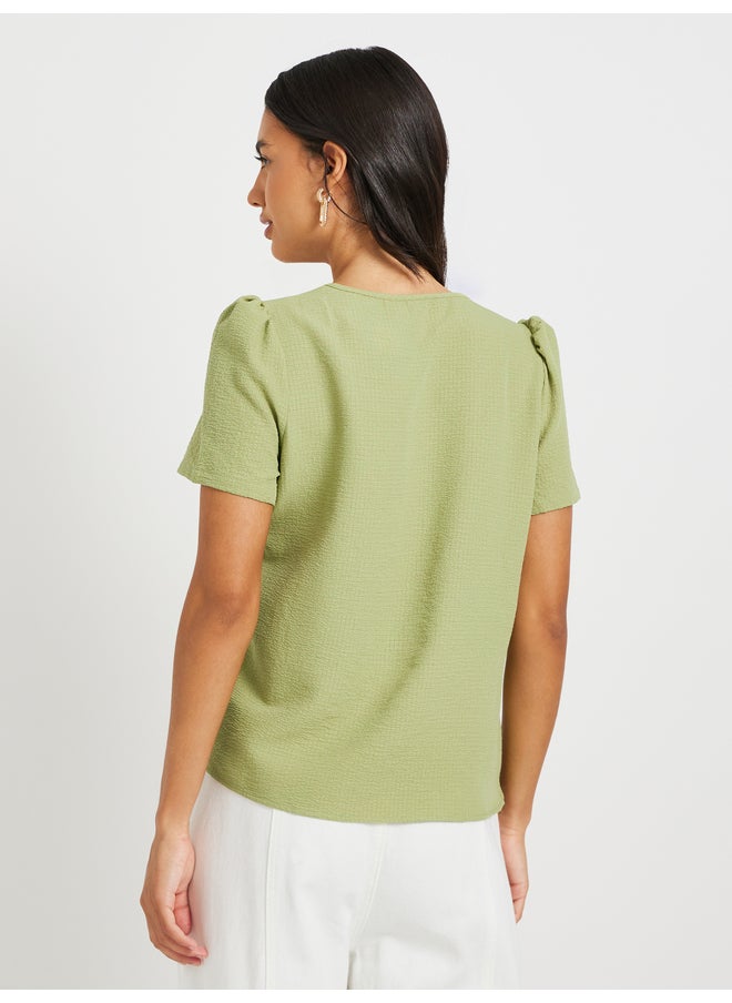 Take Two Take Two Texture Asymmetric Neck Ruffled Detail Top  - Image 4