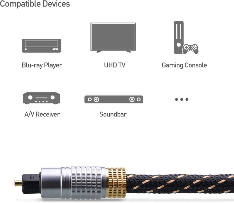 CableMatters كابل صوت بصري ممتاز بطول 15 قدم (كابل بصري توصلينك لصوت البار، سلك رقمي S/PDIF) - مثالي للصوت عالي الدقة مع أجهزة الصوت من سامسونج، سونوس، سوني، وبوز، 15 قدم - Image 4