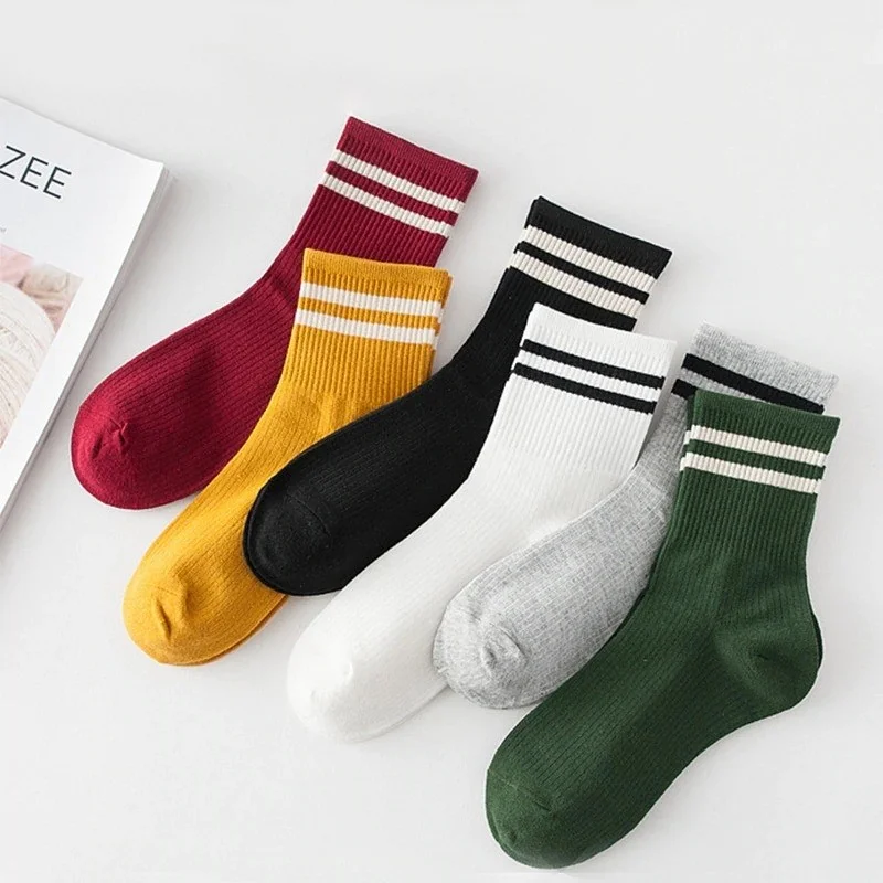 بي جي كي Unisex Women's 6-Piece Mixed Color Striped Tennis Socks