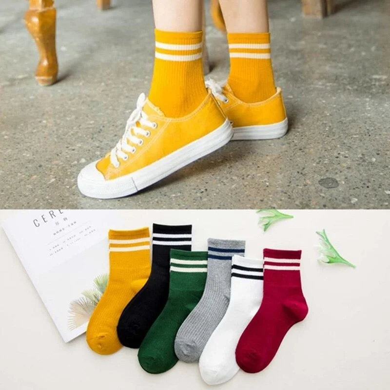 بي جي كي Unisex Women's 6-Piece Mixed Color Striped Tennis Socks