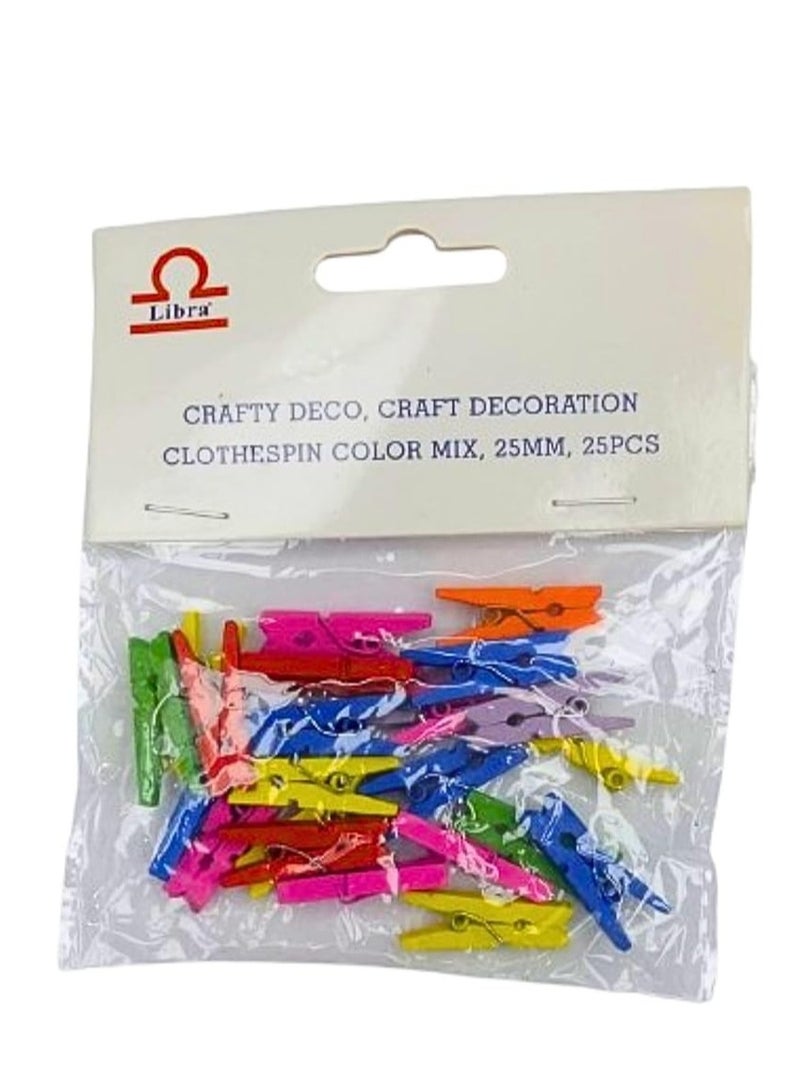 Libra CRAFTY DECO CRAFT DECORATION CLOTHESPIN COLOR 25MM 25PCS - Image 1