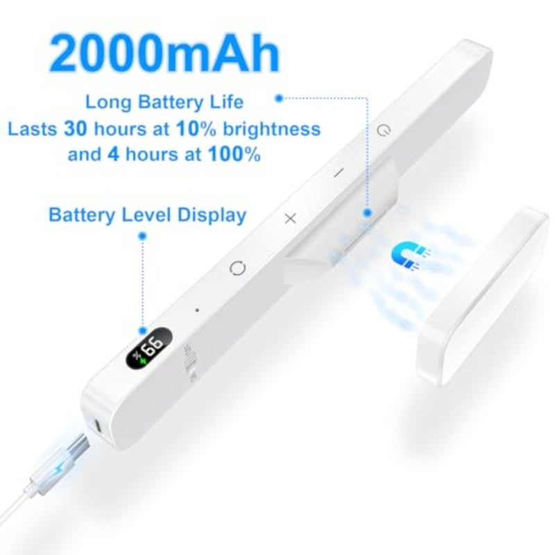 3W Rechargeable Light bar with, 3 Color Adjustable Mirror Lights, 2000mAh Battery Makeup Light, Touch Light Wireless for Cabinets, Magnetic Stick On Lights for Closet, Kitchen - Image 5