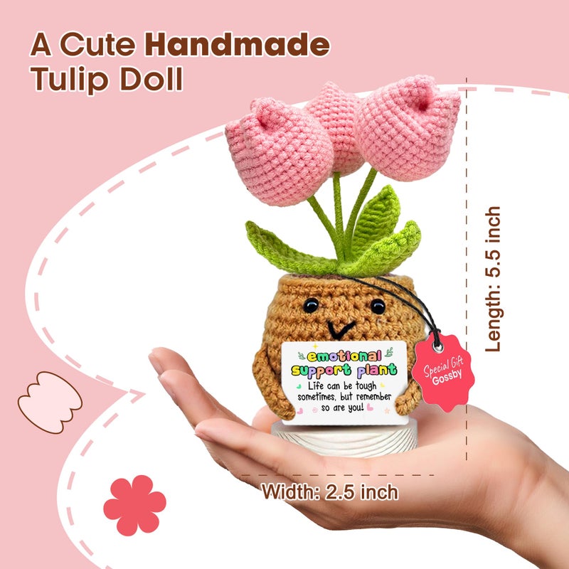 Gossby Handmade Positive Tulip Flower - Emotional Support Crochet Gift for Women - Inspirational, Mental Health, Mothers Day, Birthday Gift for Mom, Sister, Friend, Coworker - Crochet Doll with Card - Image 2