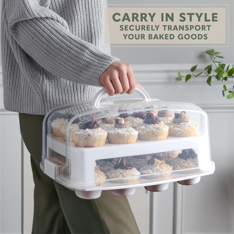 MosJos Cupcake Carrier 24 Count - Sturdy Cupcake Holder With Lid & 2 Handles  Stylish Two-Tier Cupcake Carrier/Stand  Spacious 3.5  Top & Bottom Tray - Image 2