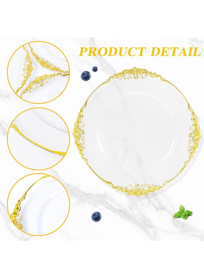 LAMAY 20PCS Clear and Gold Charger Plate for Dinner Plates Table Disposable Charger Plate Service Plates Bulk Gold for Wedding Party - Image 1