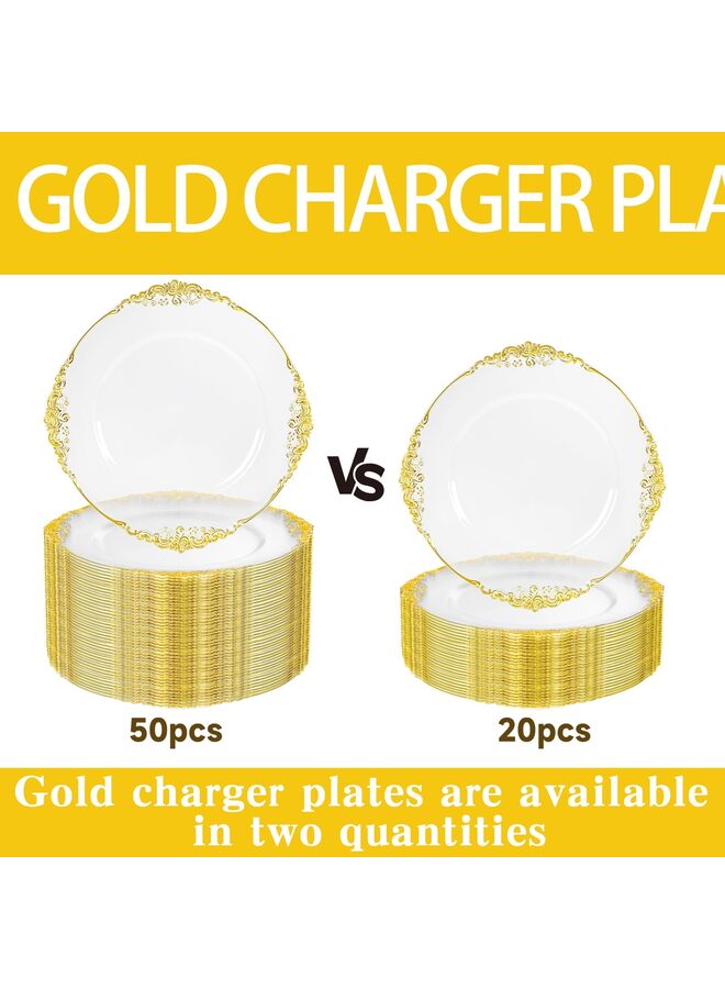LAMAY 20PCS Clear and Gold Charger Plate for Dinner Plates Table Disposable Charger Plate Service Plates Bulk Gold for Wedding Party - Image 3