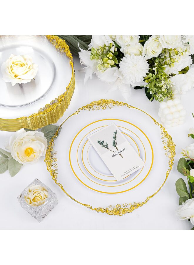 LAMAY 20PCS Clear and Gold Charger Plate for Dinner Plates Table Disposable Charger Plate Service Plates Bulk Gold for Wedding Party - Image 4