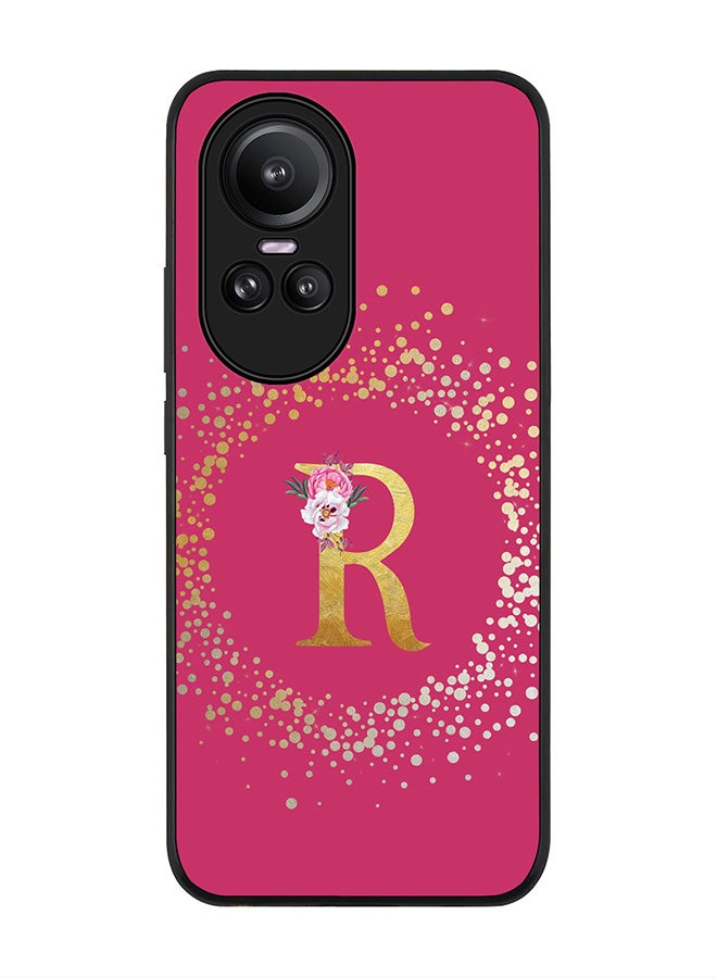 Rugged Black Edge case for Oppo Reno10 / Oppo Reno10 Pro, Slim fit Flexible   Custom Monogram Initial Letter Floral Pattern Alphabet - R (Dark Pink Rose)